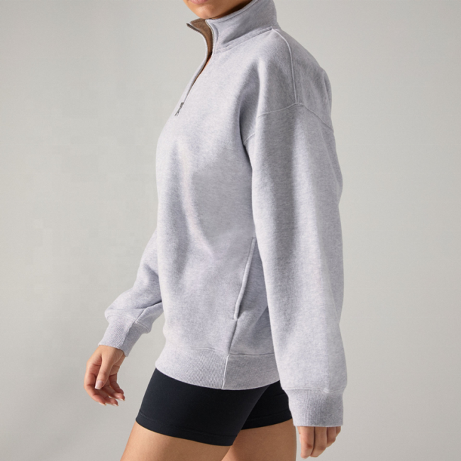 DEC Oem Egyedi cipzáras kapucnis pulóverek Új kényelmes polár 1/4 cipzáras pulóver emblémával Crew nyakú női pulóverek