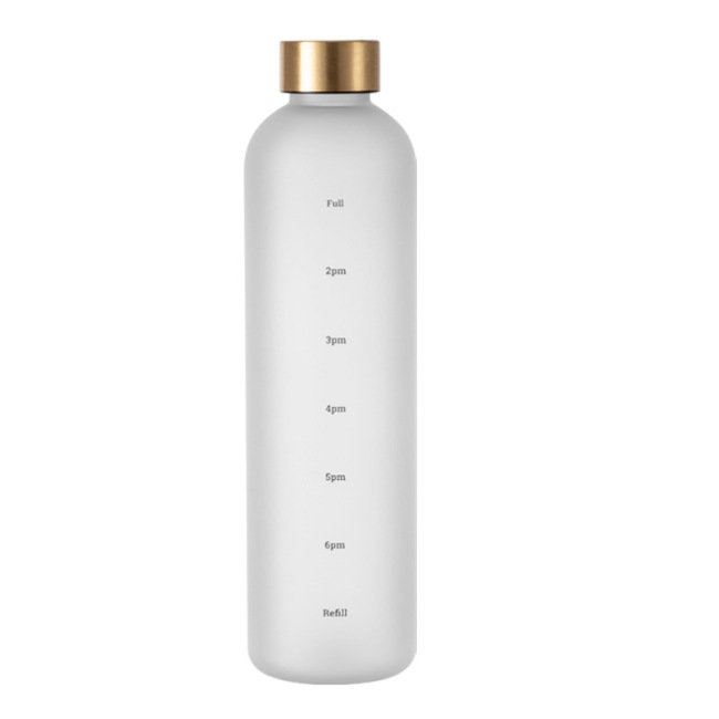 Venta al por mayor Botella de agua de vidrio 1000 ml Logotipo de impresión de seda Horario Deporte Camping Botella de agua de vidrio