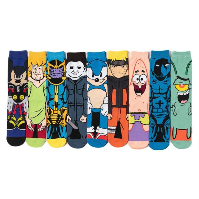 Ventas calientes Diseño personalizado Divertido Marvel Anime Funky Calcetines Lindo Novedad Mujeres Hombres Calcetines de dibujos animados de algodón