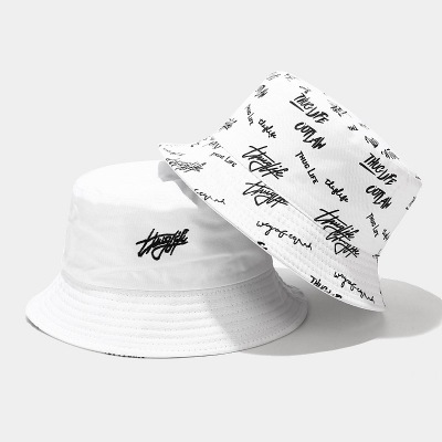 Fashion Designer Reversible Custom Logo All over Printed and Embroidered Cotton Fisherman Bucket Hat With Private Brand Label