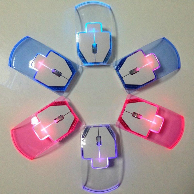Átlátszó optikai egér divat Kreatív, színes fényben villogó USB vezeték nélküli egér Számítógép-tartozékok