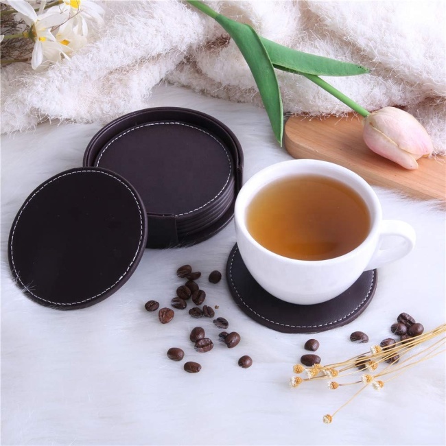 China Supplier Bulk Custom design Blank PU Leather Cup Coaster for drink