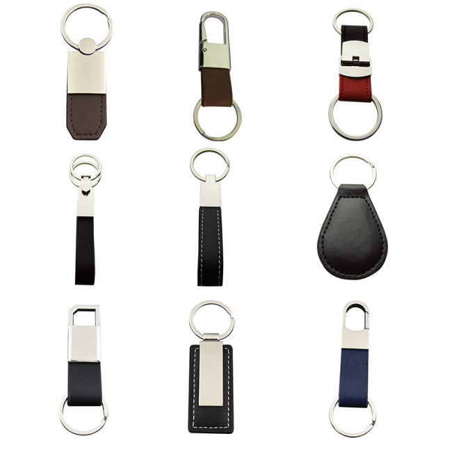 Light weight blank design fashion customized metal custom designer keyring key chains ring bulk leather keychain
