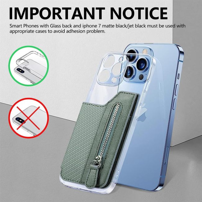 Multifunctional Adhesive Phone Wallet Card Money Holders Stick-On Phone Wallet for iPhone Android Back Case Pocket with Zipper
