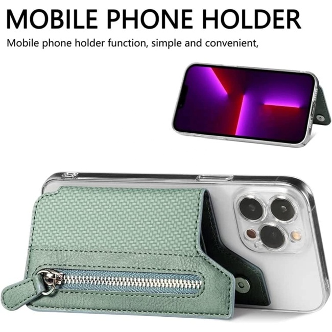 Multifunctional Adhesive Phone Wallet Card Money Holders Stick-On Phone Wallet for iPhone Android Back Case Pocket with Zipper