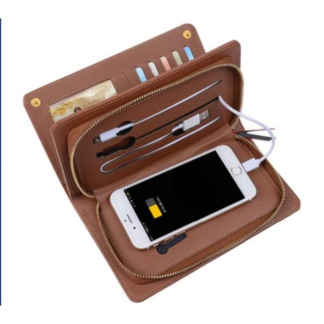 Многофункциональный кожаный кошелек с беспроводным зарядным устройством powerbank