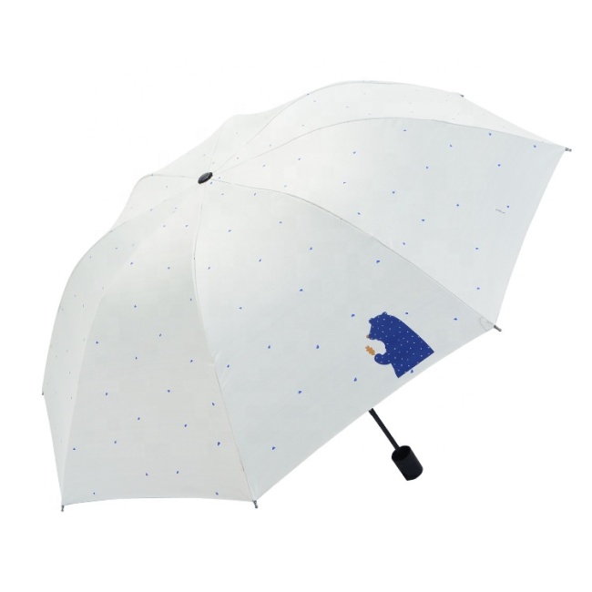 Cheap uv protection cartoon bear print 3 folding umbrella promotional