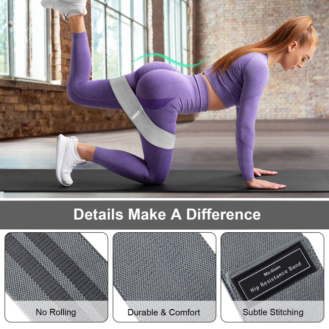Wholesale custom logo grey thick booty resistance band exercise hip fabric fitness workout loop band for yoga gym