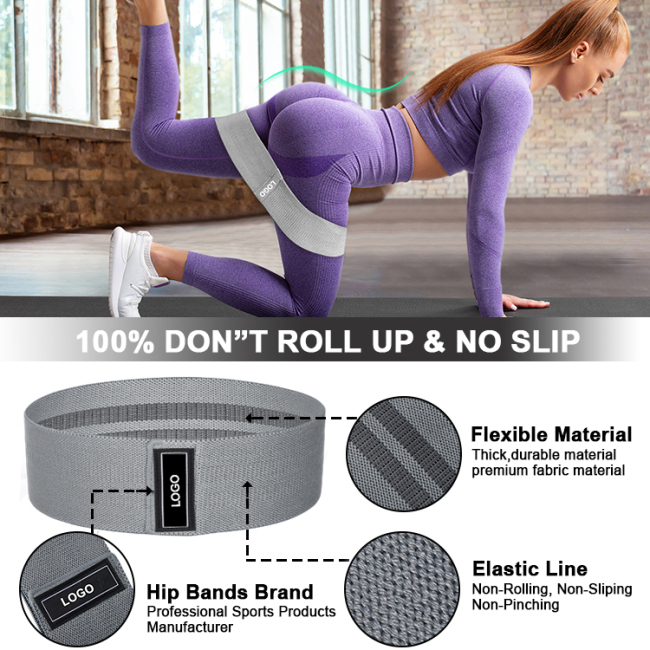 Wholesale custom logo grey thick booty resistance band exercise hip fabric fitness workout loop band for yoga gym
