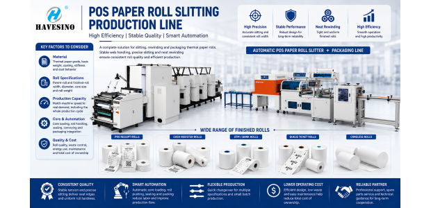 HAVESINO automatic POS paper roll slitting and packaging line
