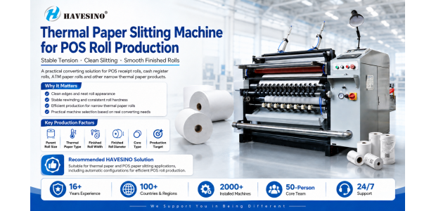 Thermal paper slitting machine for POS roll production with stable tension control and clean slitting | HAVESINO