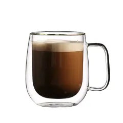 Good Selling Reusable Coffee Mug Double Wall Clear high borosilicate glass cup With Handle
