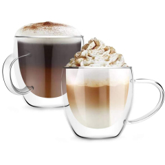 Wholesale Heat Resistant Safe Double Wall Glass Coffee Tea Mugs With Handle