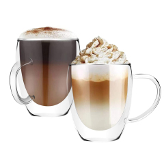 glass coffee cup double wall insulated clear glass drinking cup