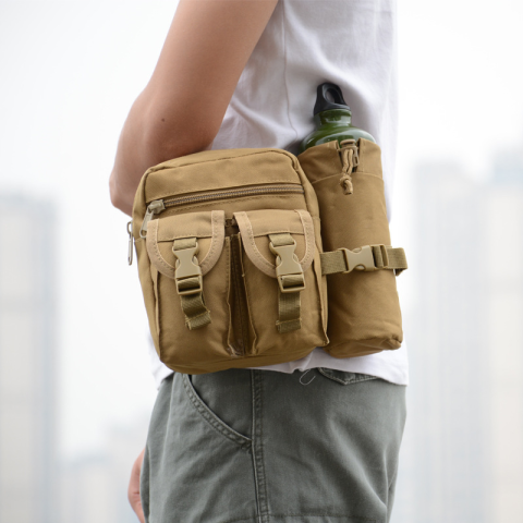 Тактычная пасавая сумка Ваенная поясная сумка, воданепранікальны рэмень з трымальнікам для бутэлькі з вадой