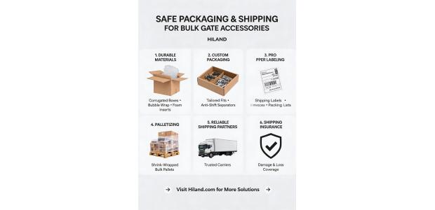 What is the common packaging and shipping method for bulk orders of gate accessories to ensure safe delivery?