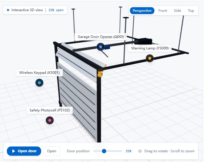 Garage door assembly - interactive 3D installation view