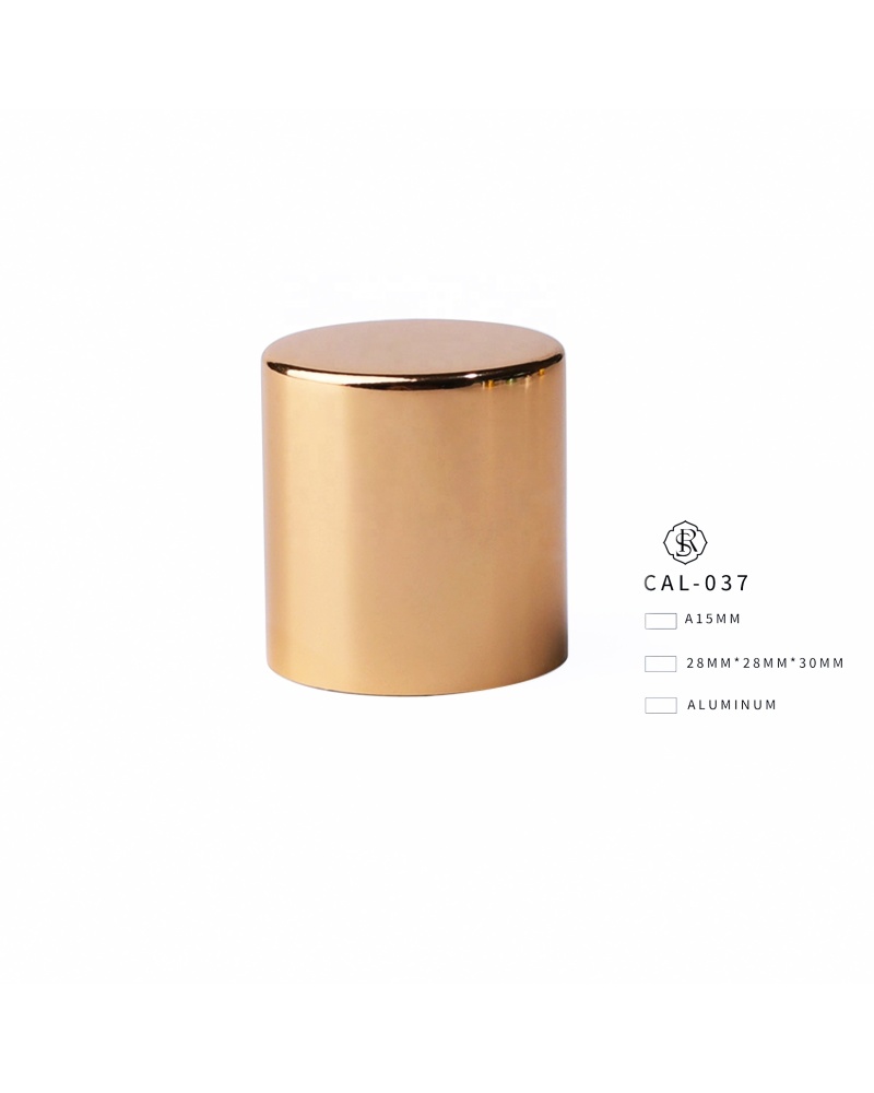 CAL-037 Gold aluminium post cap 30 ml wooden perfume lids support oem with high quality