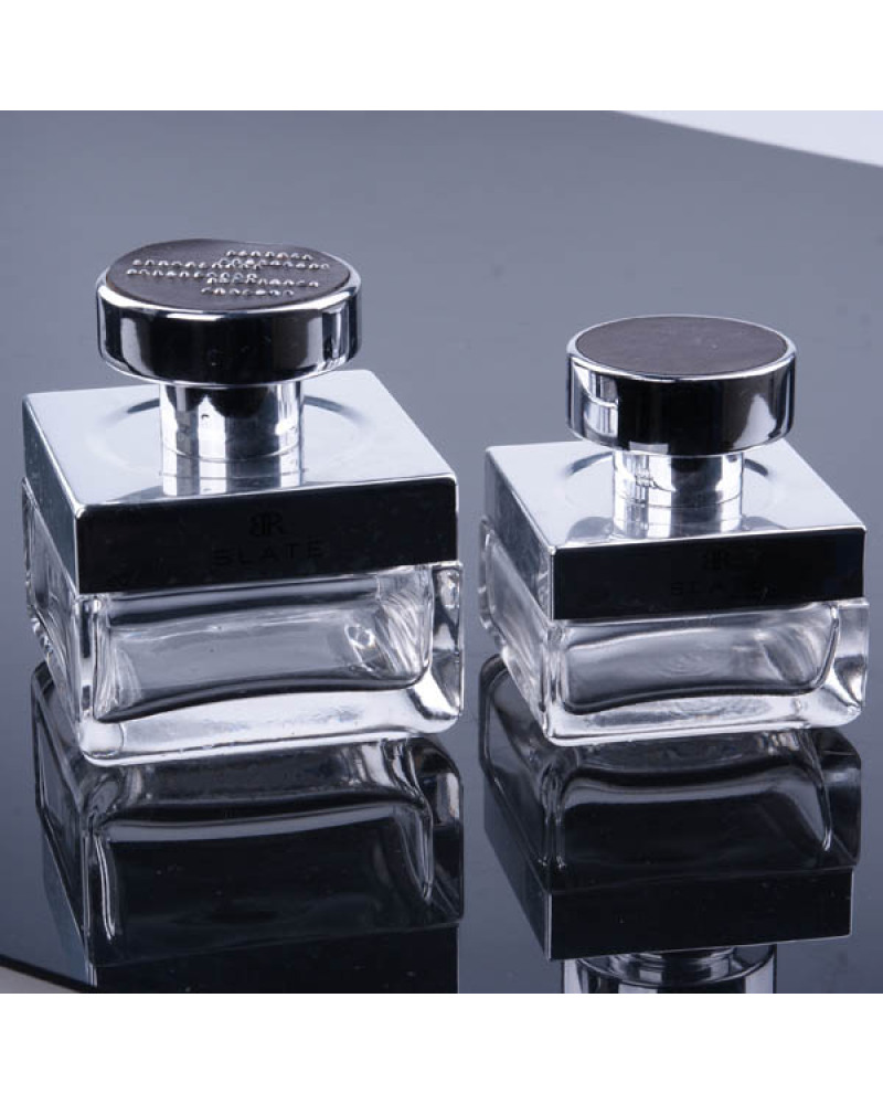 Zinc Alloy Cap Luxury Square Perfume Bottle 100ml, Perfume Packaging Sprayer Glass Bottle