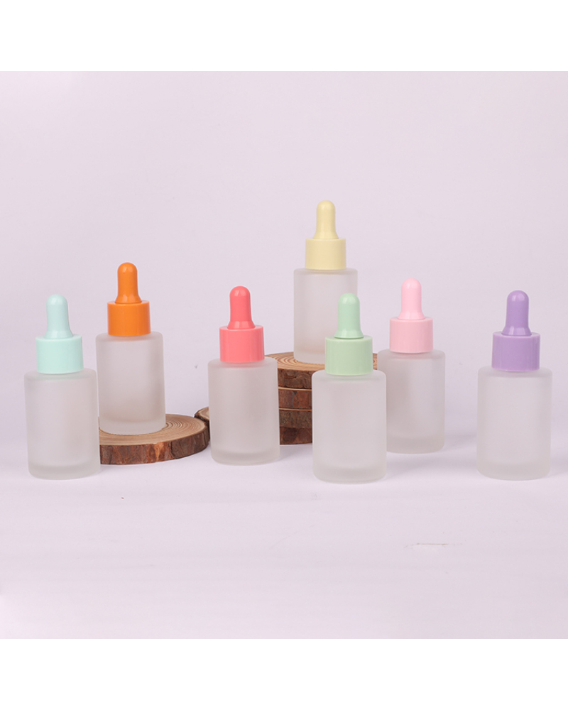 Multiple Colour Empty Frosted Macaron 30 ml Plastic Collar Glass Perfume Dropper Bottle for Cosmetic