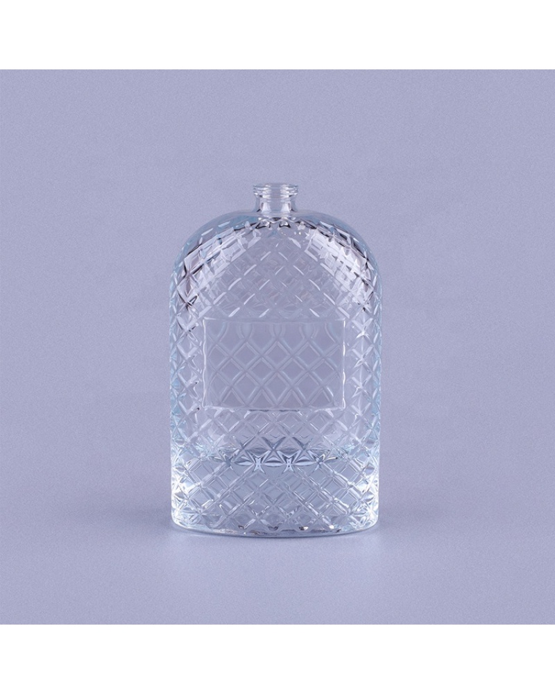 Chinese Supplier Transparent Glass Oriental Bottles 100ml Flat Bottle Refill Perfume with Complex Pattern