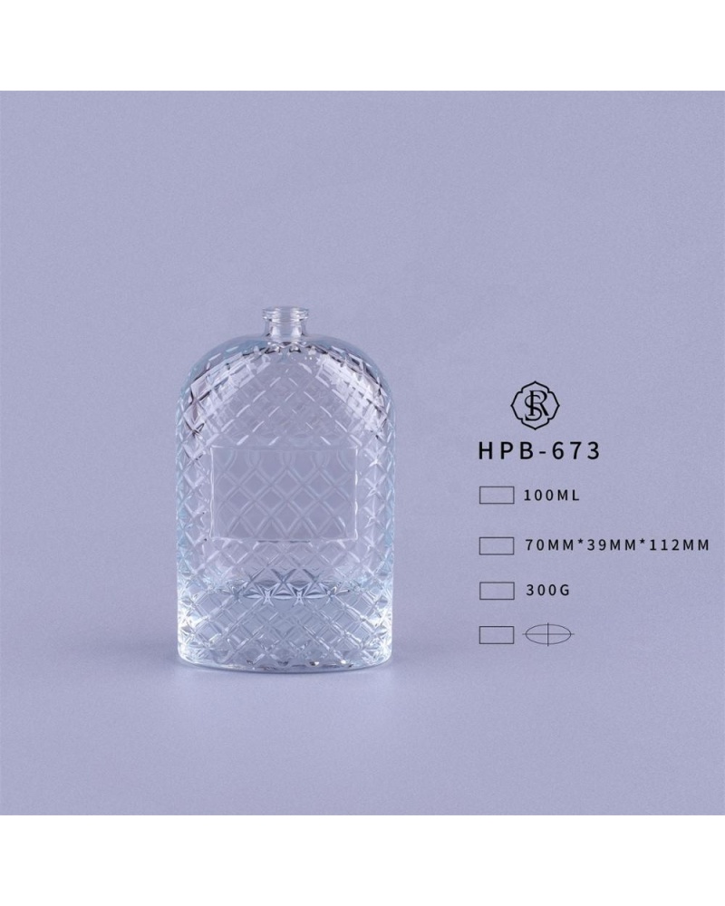 New Design Transparent Glass Bottles 100ml Flat Bottle Refill Perfume with Complex Pattern