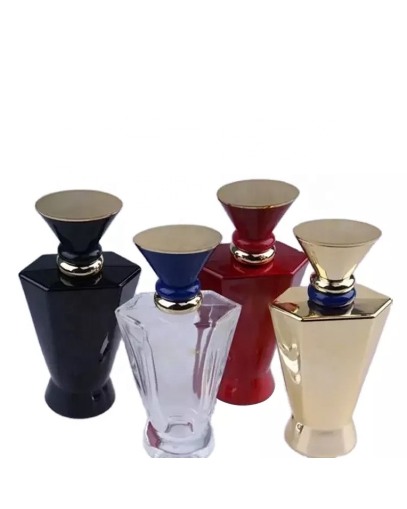 Custom Name Brand 100ml Hexagonal Empty Glass Perfume Bottles with Bowl Shaped Cap