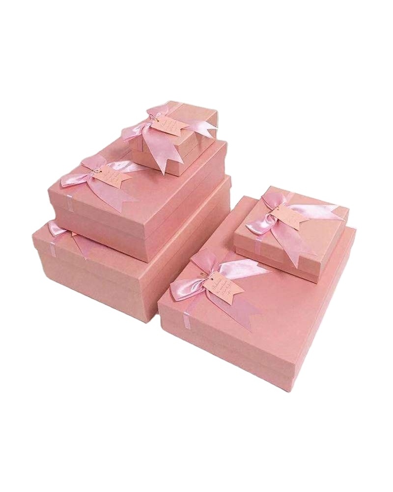 High-end pink rectangle OEM paper package cosmetic gift box and label printing