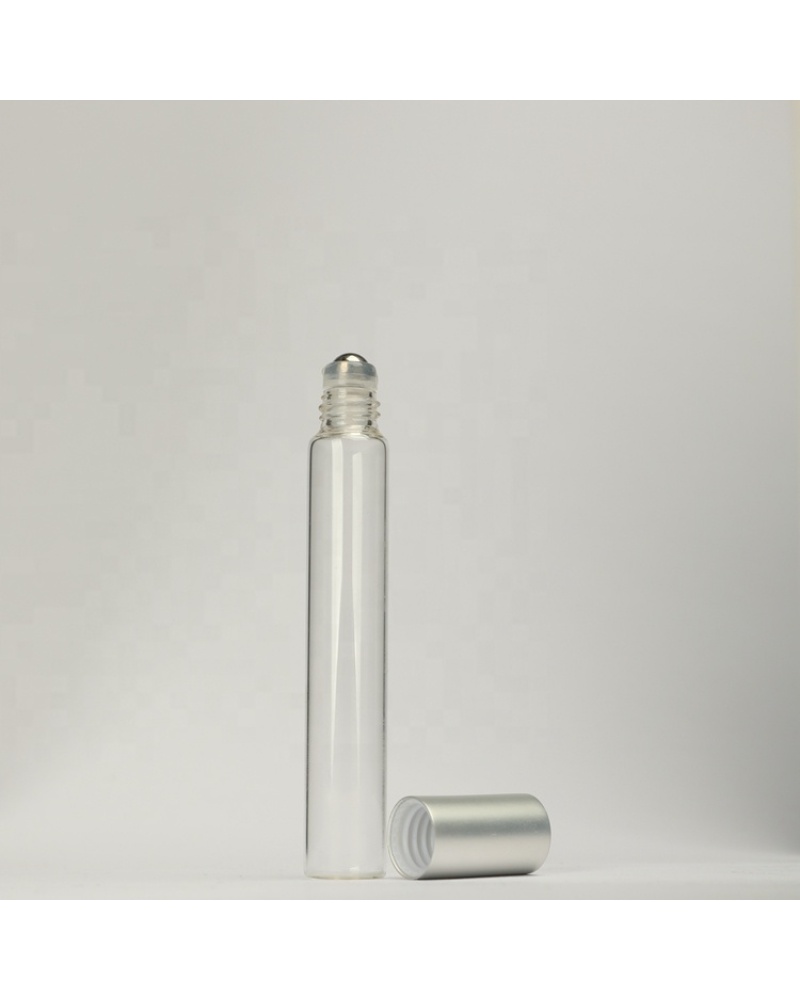 Travel Size 10 ml Glass Roll on Vial Empty Mini Perfume Bottle with Stainless Steel Roller Balls Silver Screwcap