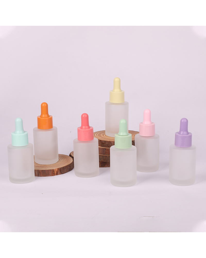 30ml Macaron Flat Shoulder Cosmetic Bottle Wholesale Frosted Glass Essential Oil Bottle