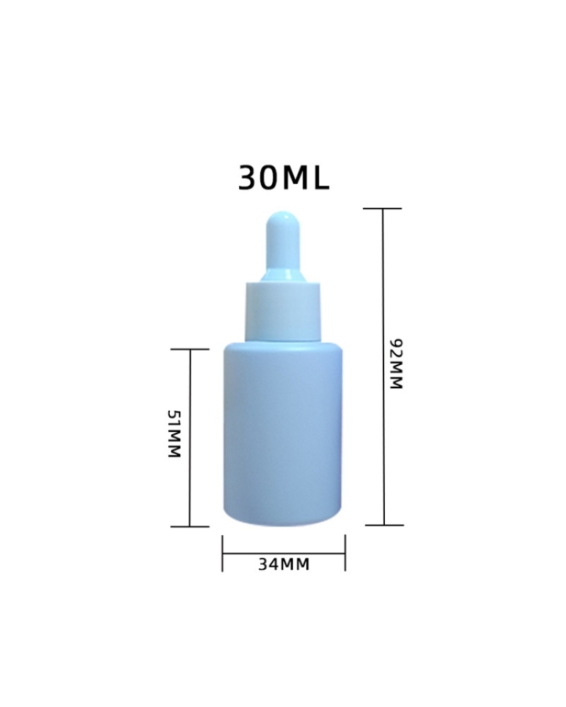 Stock Blue Glass Flat Shoulder Essential Oil 30ml Bottle Custom Macaron Color Dropper Bottle