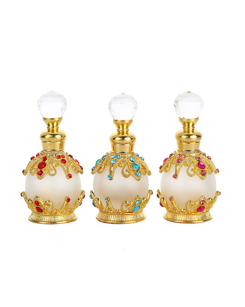 Middle East Arabic Style Metal Empty Cosmetic Perfume Essential Oil 15ml Glass Bottles