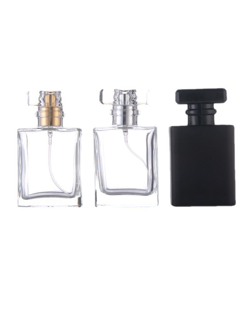 Refillable Luxury 30ml 50ml Square Black Auto Spray Perfume Glass Bottle for Men