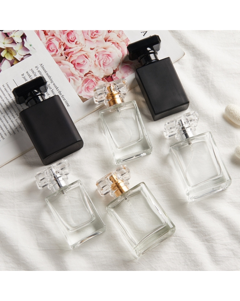 Refillable Luxury 30ml 50ml Square Black Auto Spray Perfume Glass Bottle for Men