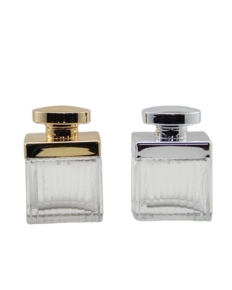 Custom 100ML refillable perfume glass spray bottles large cube glass bottle with golden cap