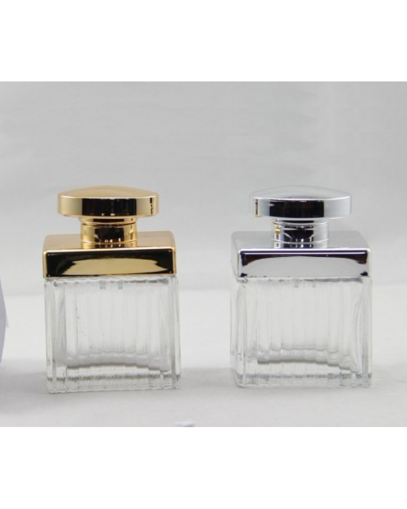 Custom 100ML refillable perfume glass spray bottles large cube glass bottle with golden cap