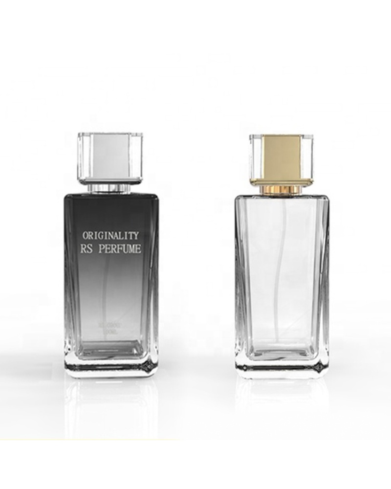 Custom Design Aluminum Cap Rectangular Spray 100ml Empty Glass Perfume Bottle with Logo