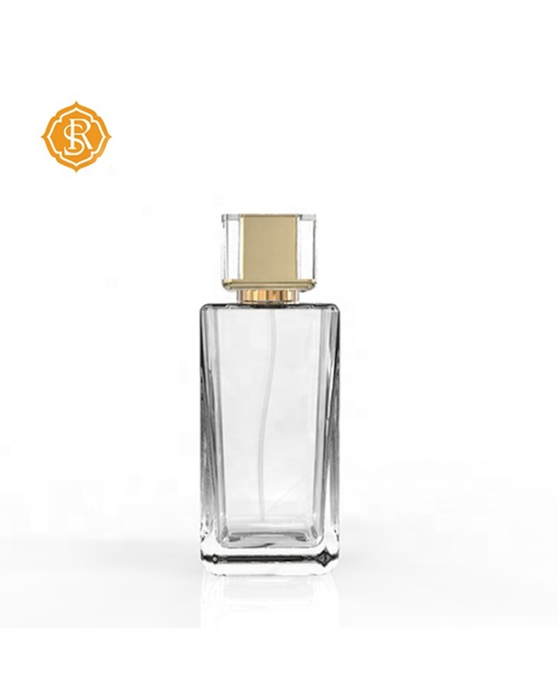 Custom Design Aluminum Cap Rectangular Spray 100ml Empty Glass Perfume Bottle with Logo