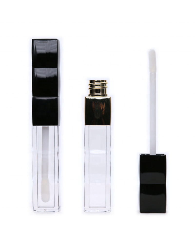 High Grade Clear Lipgloss Tubes Screen Printing Square Transparent Lip Gloss Tube with Cap