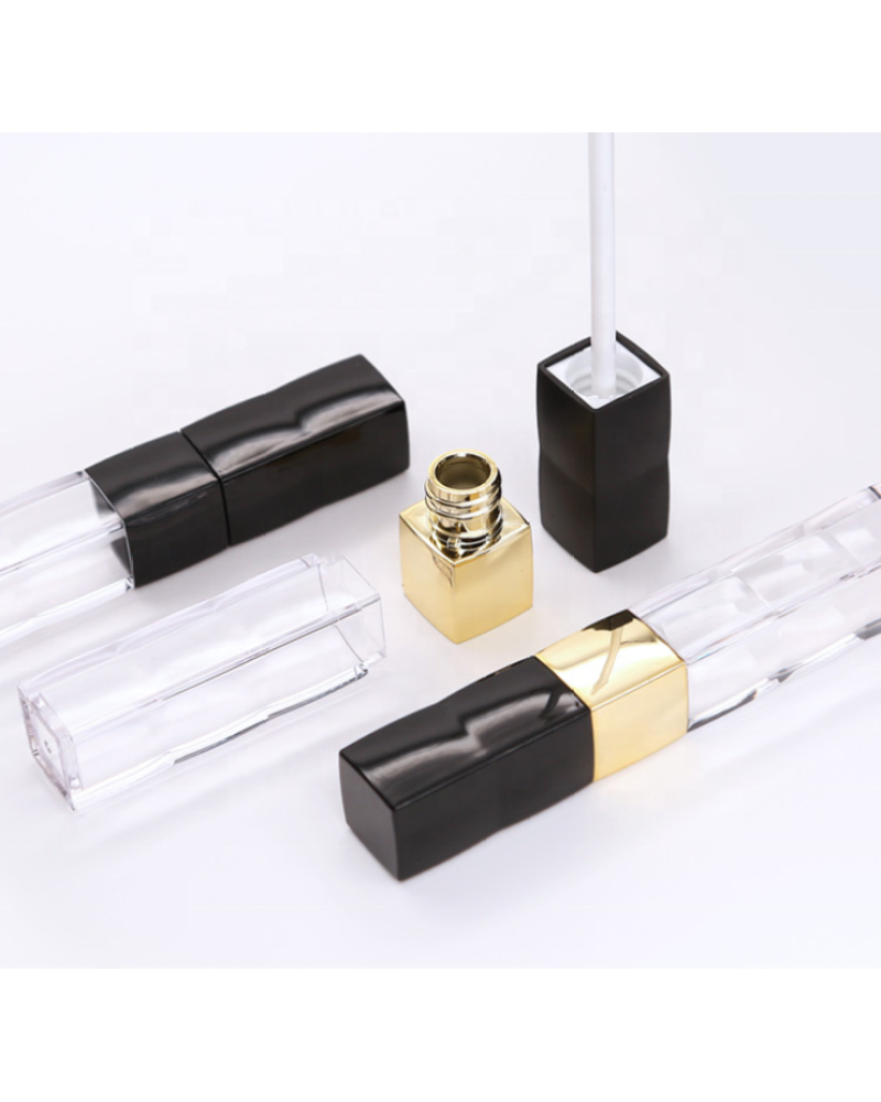 High Grade Clear Lipgloss Tubes Screen Printing Square Transparent Lip Gloss Tube with Cap