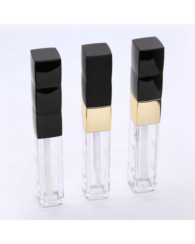 Lipgloss Tubes Custom Logo Transparent Personalised Lip Gloss Tube with Black Gold Cap