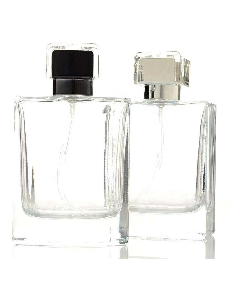 wholesale 100ml OEM rectangle transparent luxury perfume glass cosmetic spray bottles