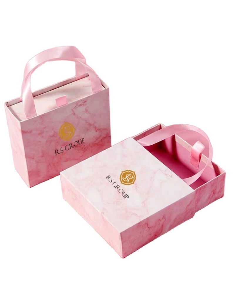 Chinese Style Ribbon Packaging Pink Paper Boxes Hand Empty Birthday Wedding Square Gift Box for Guests