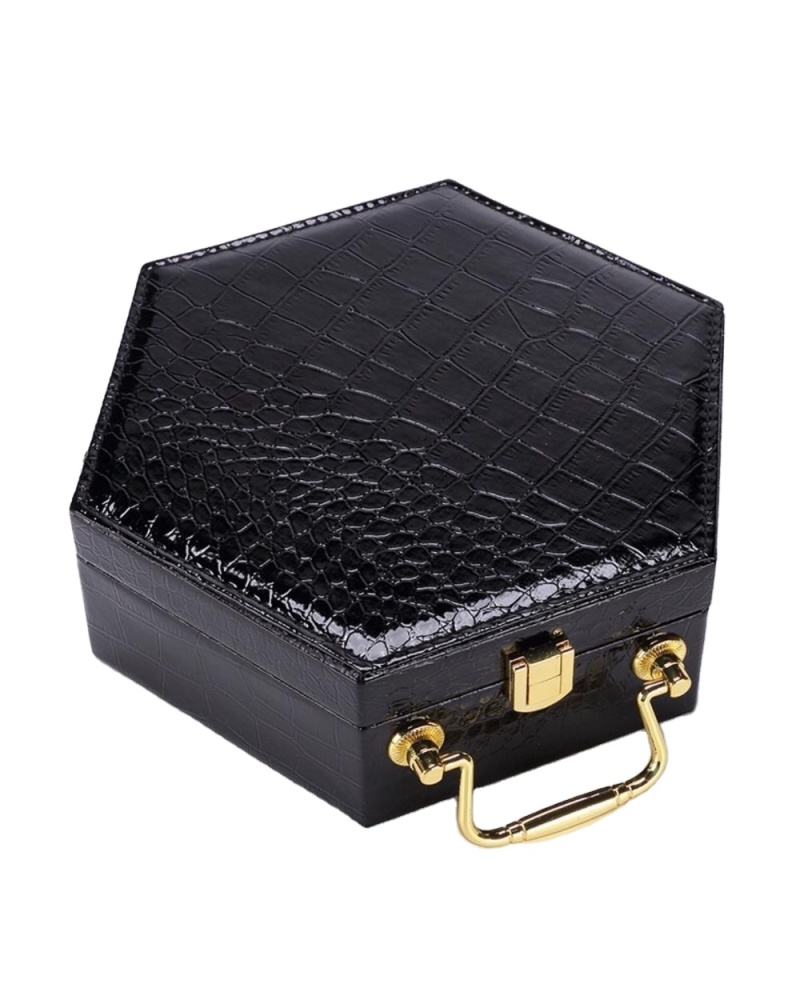 Fashionable Custom Black Makeup Comb Packaging Jewelry Box Hexagon Black Perfume Leather Gift Box