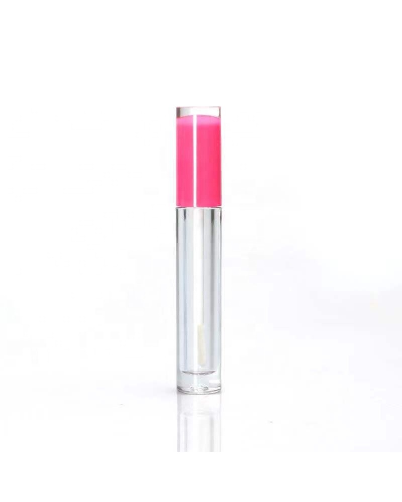 Cylindrical Lip Gloss Tube Cosmetic Empty 6.8ml Glass Lipgloss Tube with Pink Color Top