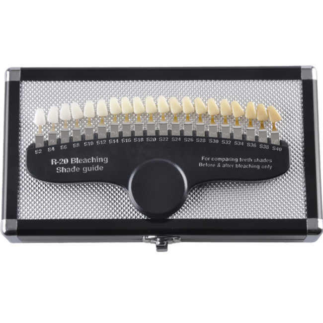 Guía dental profesional de la sombra de los dientes que blanquea con el espejo