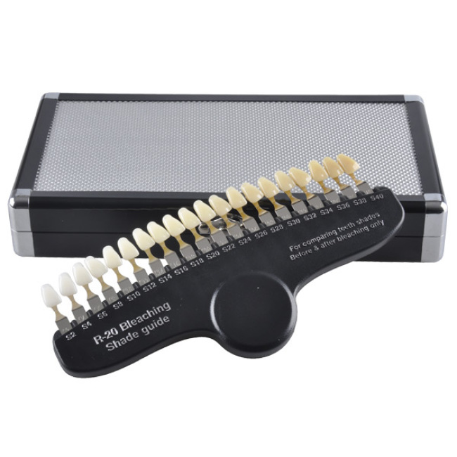 Guía dental profesional de la sombra de los dientes que blanquea con el espejo