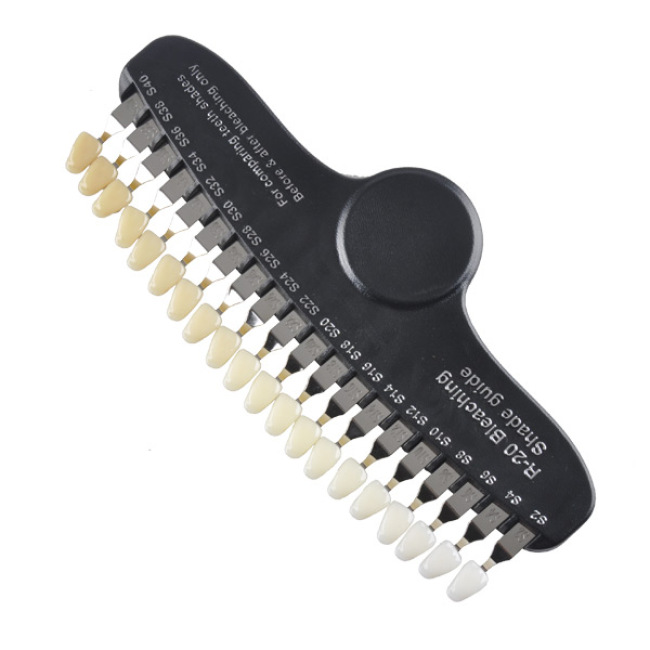 Guía dental profesional de la sombra de los dientes que blanquea con el espejo