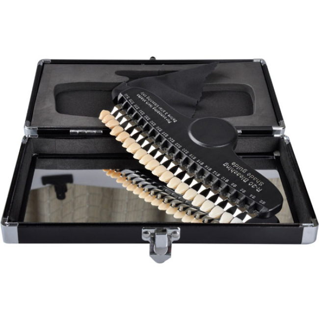 Guía dental profesional de la sombra de los dientes que blanquea con el espejo