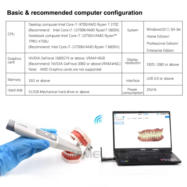 Kabelloser, tragbarer Run_yes 3DS V6 AI Intraoralscanner, WLAN-Verbindung, 25 mm Eindringtiefe, digitales Dentalgerät